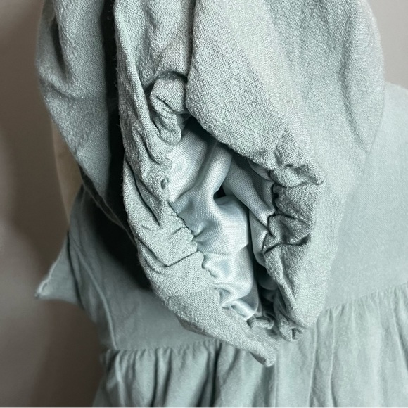Altar’d State Linen Blend Dress Women XS Sage Green Mini Drop Puff Sleeve Lined - Picture 5 of 10